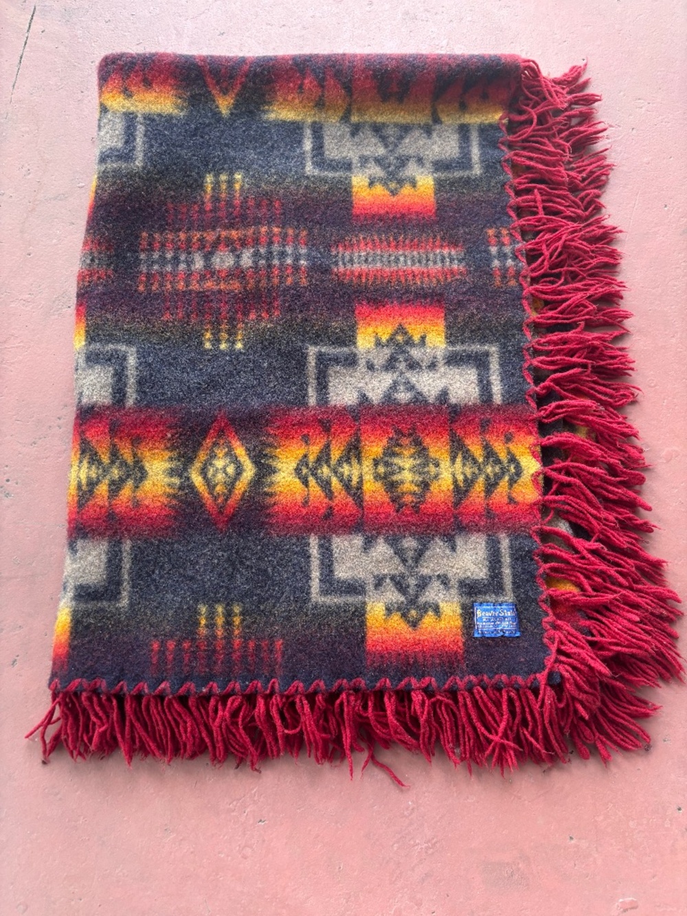 Pendleton Beaver State Chief Joseph Adult Wool Shawl Robe fringe Blanket indigo